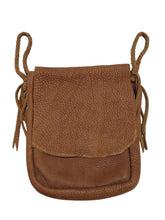 Load image into Gallery viewer, Fire Bag - Belt Pouch Hand-Crafted from Deer-tanned Cowhide. Chestnut Brown Hand-braided belt straps 2 Interior pockets with 3 card pockets. Great for reenactment period, LARP or cosplay costumes.
