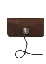 Load image into Gallery viewer, Long Wallet With Concho 1 of 1! Exclusive Long Wallet witch Concho Italian Finished Vegtan Interior, Soft Derrtan Cowhide Exterior. Cash Pockets, Card Pockets and Zipper Coin pouch. Chocolate Brown
