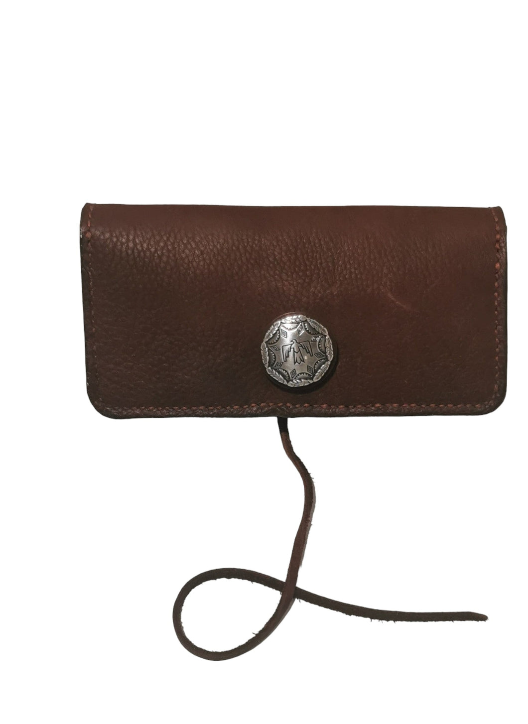 Long Wallet With Concho 1 of 1! Exclusive Long Wallet witch Concho Italian Finished Vegtan Interior, Soft Derrtan Cowhide Exterior. Cash Pockets, Card Pockets and Zipper Coin pouch. Chocolate Brown